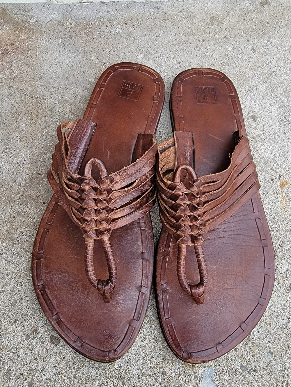 Frye Cognac Brown Leather Braided Thong Flip Flop Sandals 10 - Picture 6 of 16